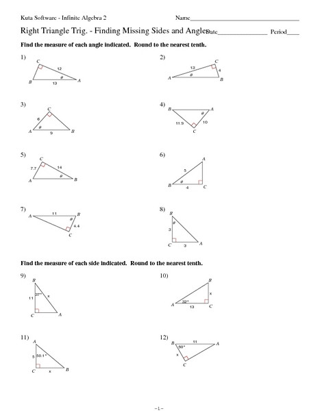 Right Triangle Trigonometry Missing Sides Worksheet