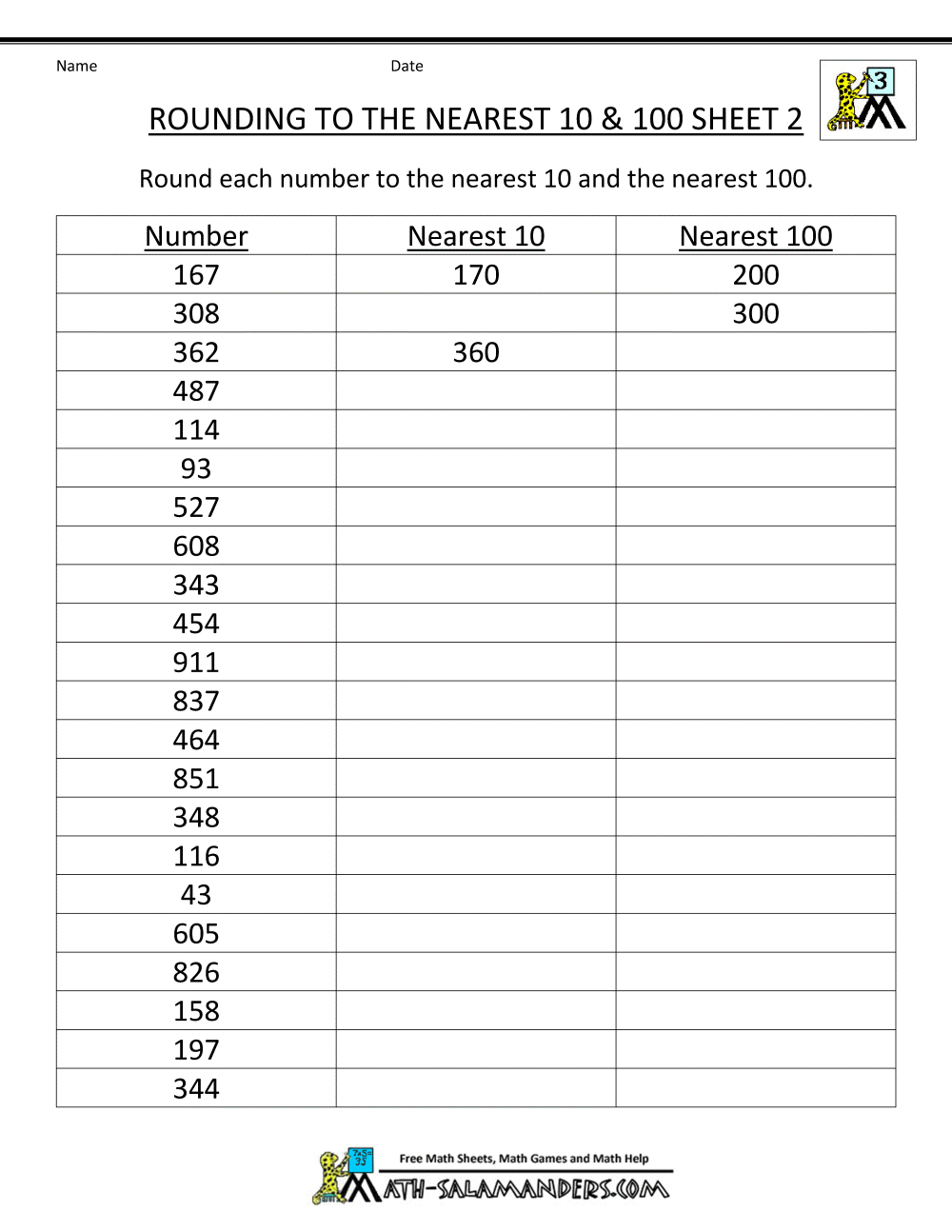 Rounding Numbers Worksheets To The Nearest 100
