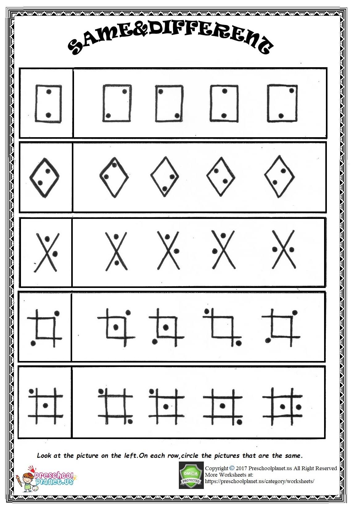 Same And Different Worksheet