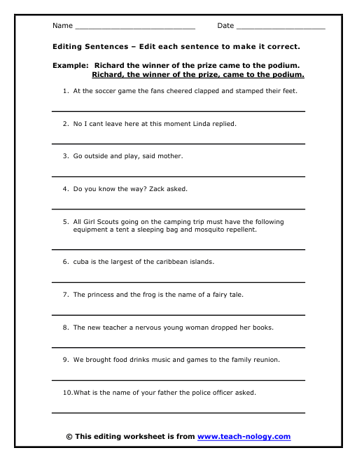 Sentence Editing Worksheets The Best Worksheets Image Collection