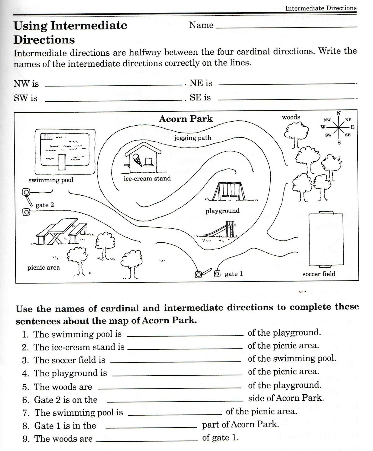 Social Studies Skills Compass And Geography On Parts Of A Map Quiz