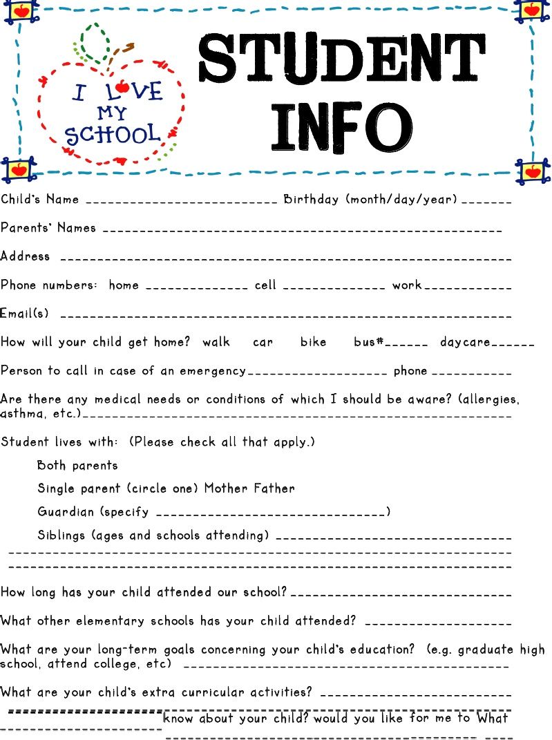 Student Information Sheets Are Great Tools To Get To Know Your