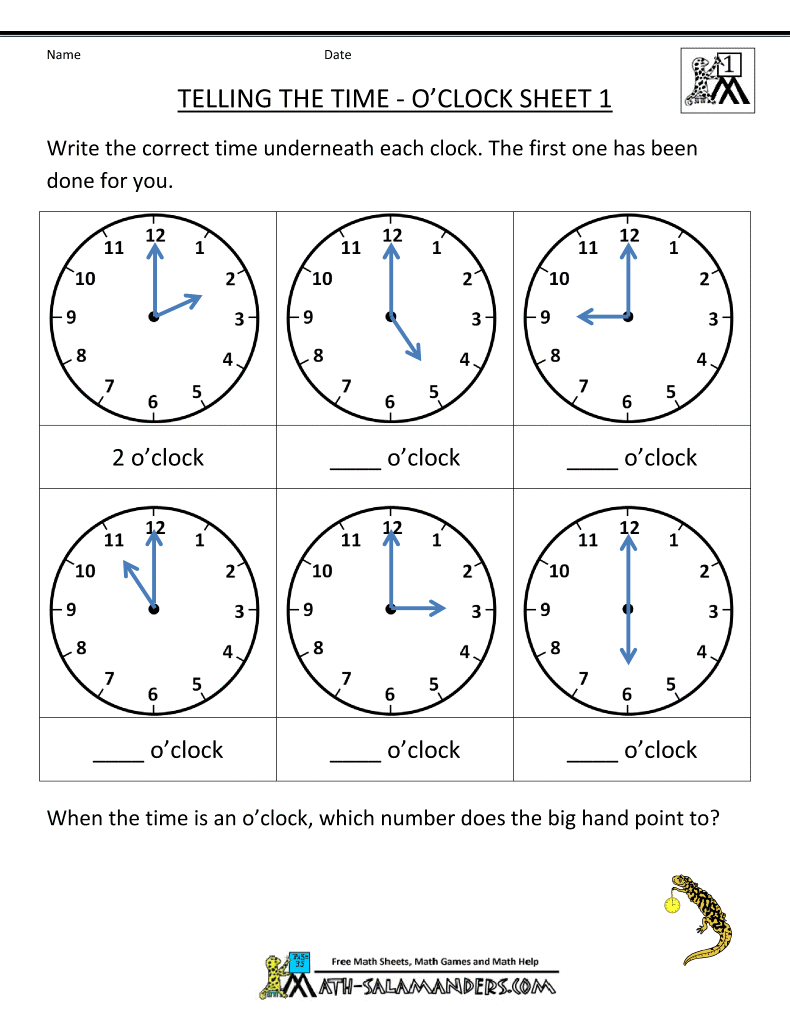 Telling Time Worksheets