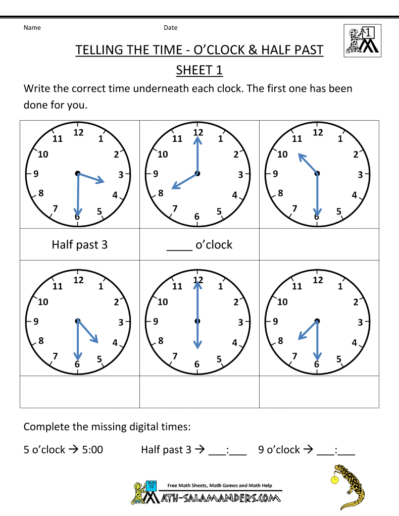 Telling Time Worksheets
