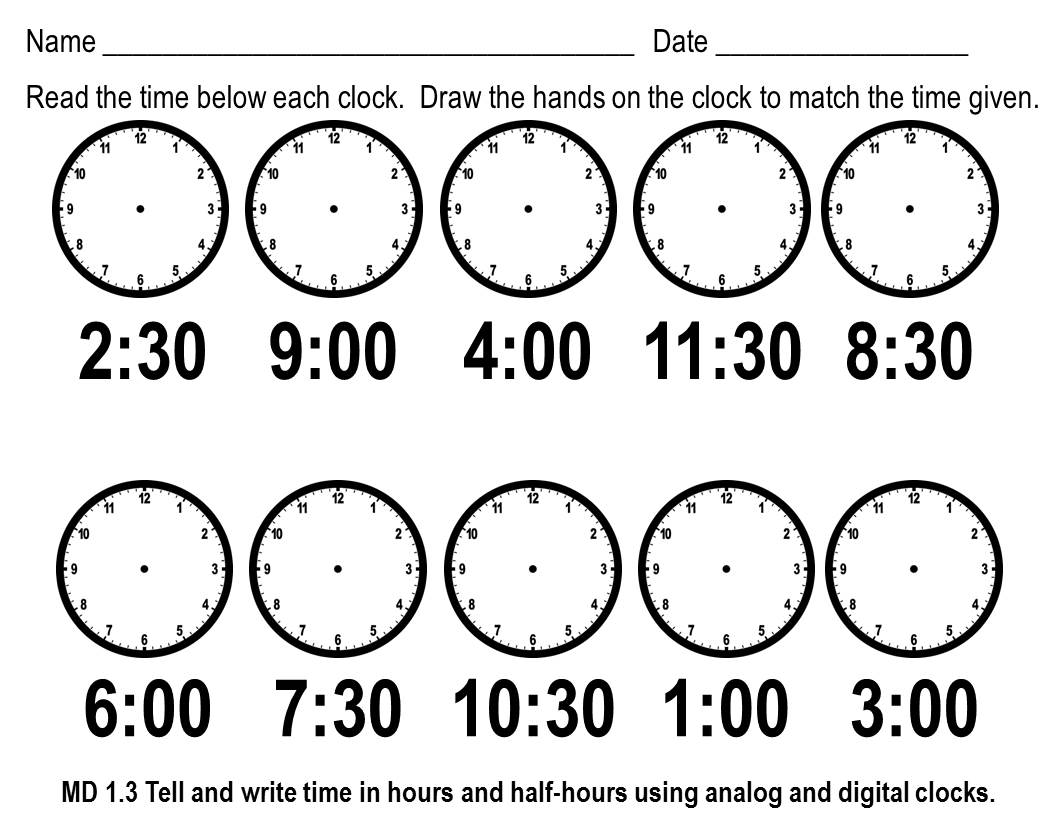 Telling Time Worksheets For 1st Grade