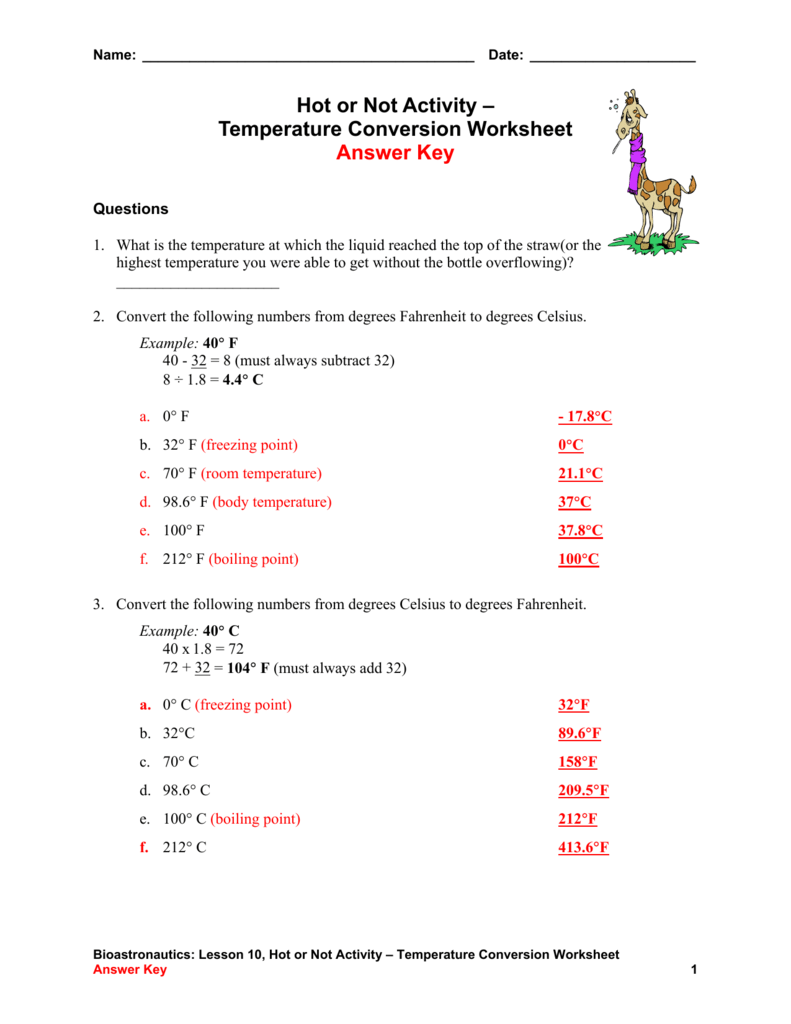 Temperature Conversions Worksheet Answers The Best Worksheets