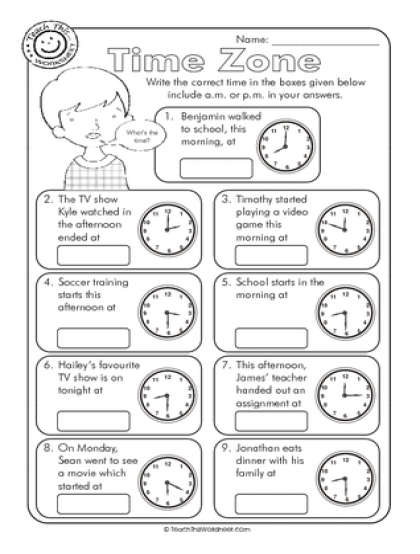 Time Zone Activity Worksheet