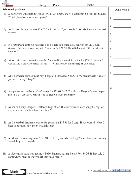 Unit Rate And Ratio Worksheets The Best Worksheets Image