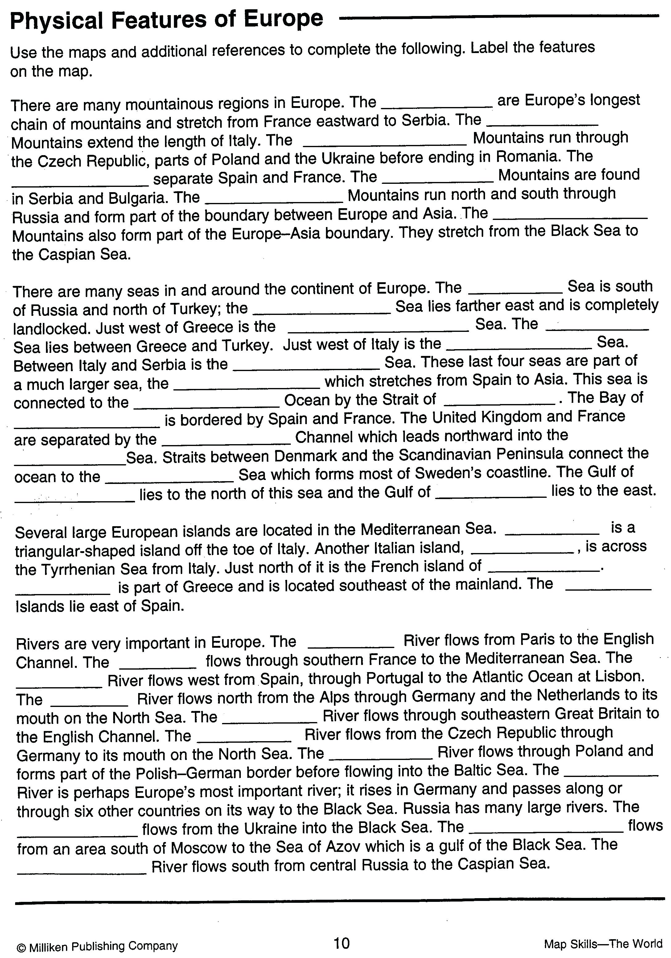 Worksheet  Physical Features Of Europe Worksheets Worksheet Answer