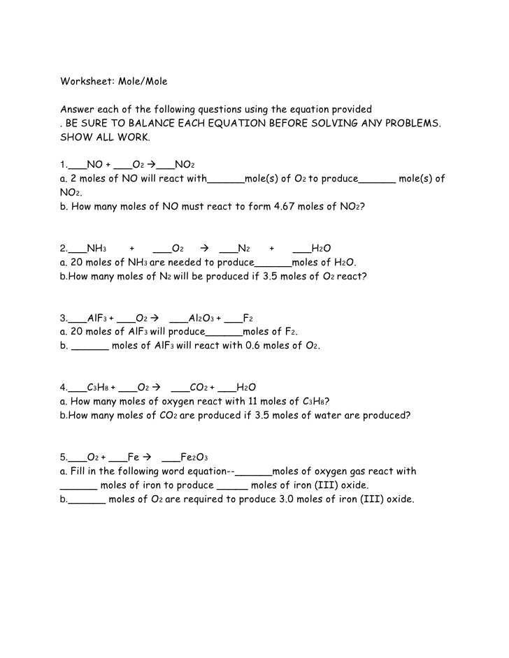 Worksheet Mole Mole Problems 8 6