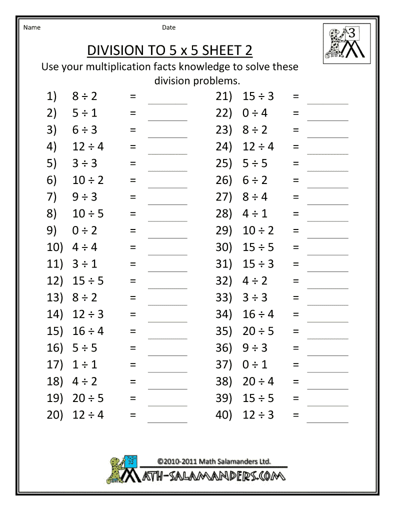 Worksheets About Division For Grade 2 77029