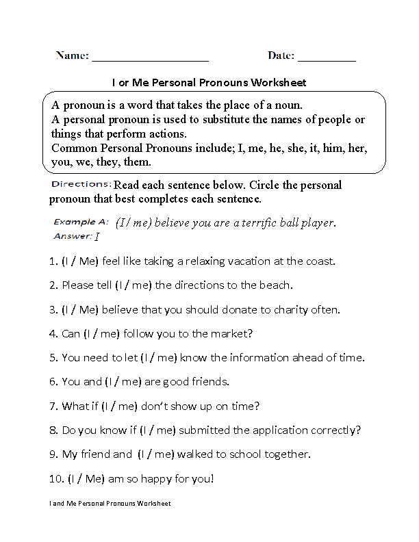 Worksheets For Grade 4 On Pronouns