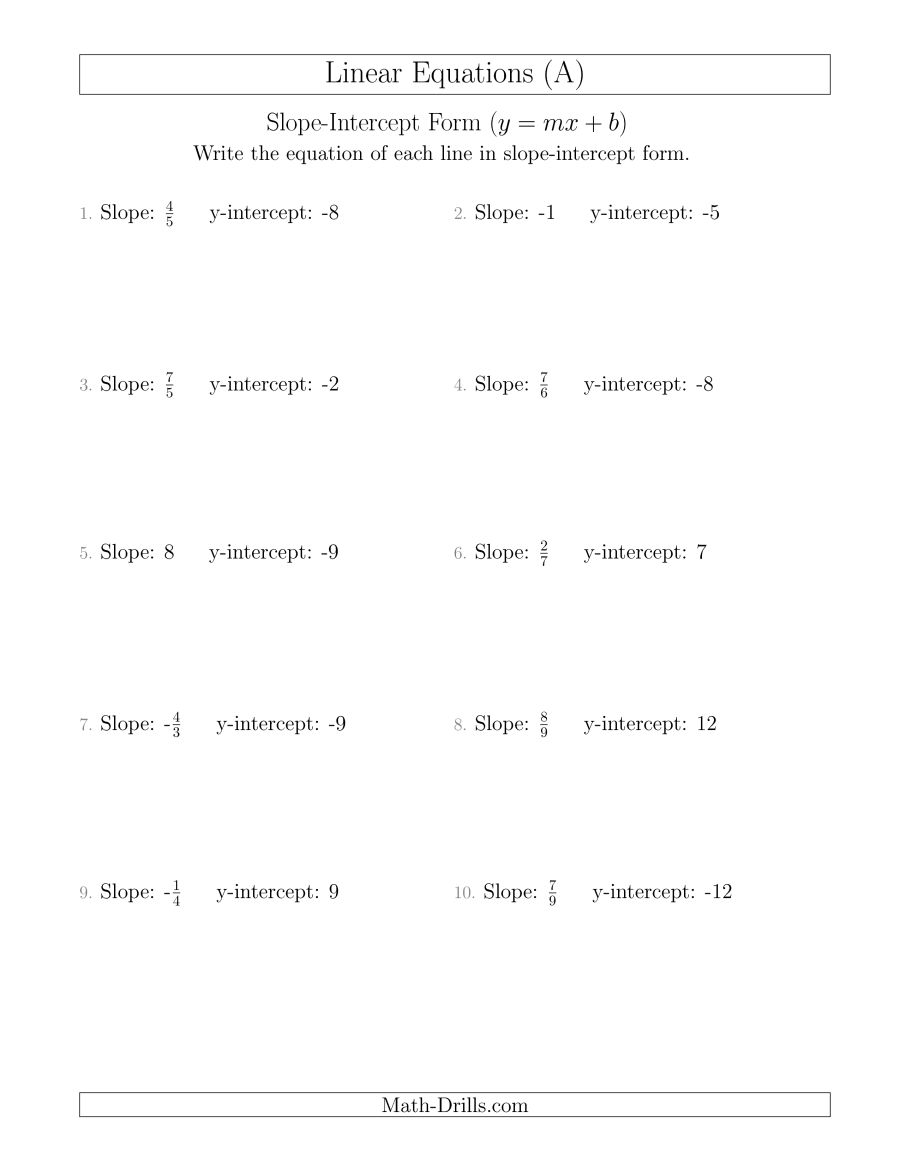 Writing A Linear Equation From The Slope And Y