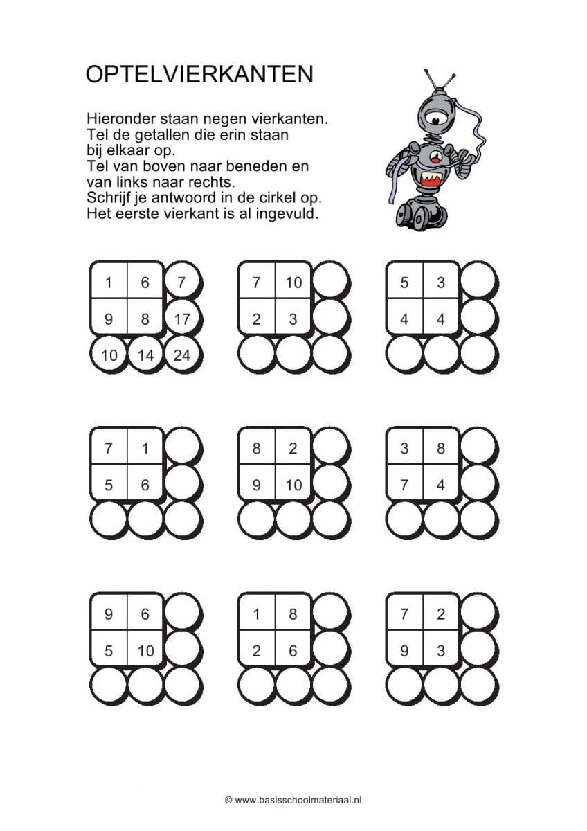 14124 In And On Worksheets For Kindergarten Optelvierkanten Voor