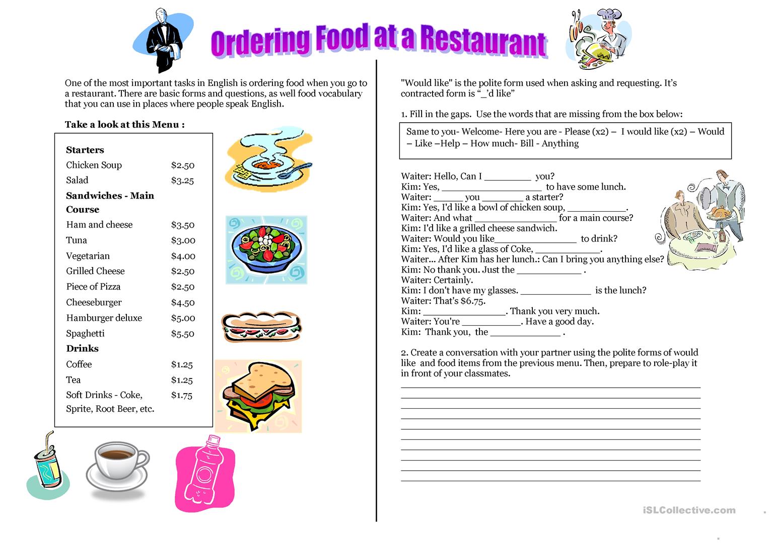16 Free Esl Ordering Food Worksheets