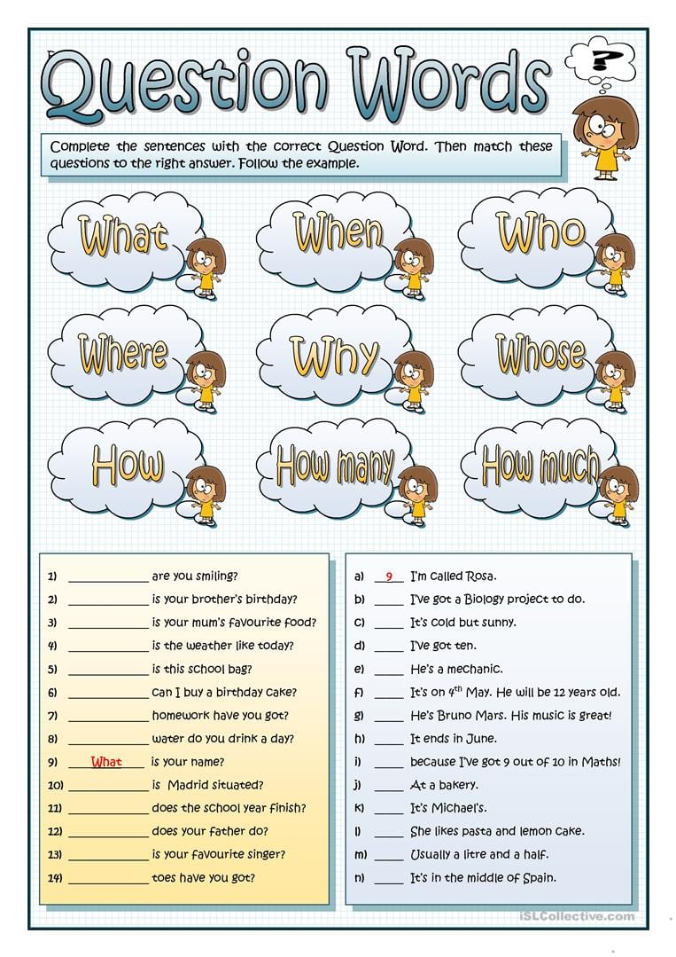 188 Free Esl Question Words Worksheets