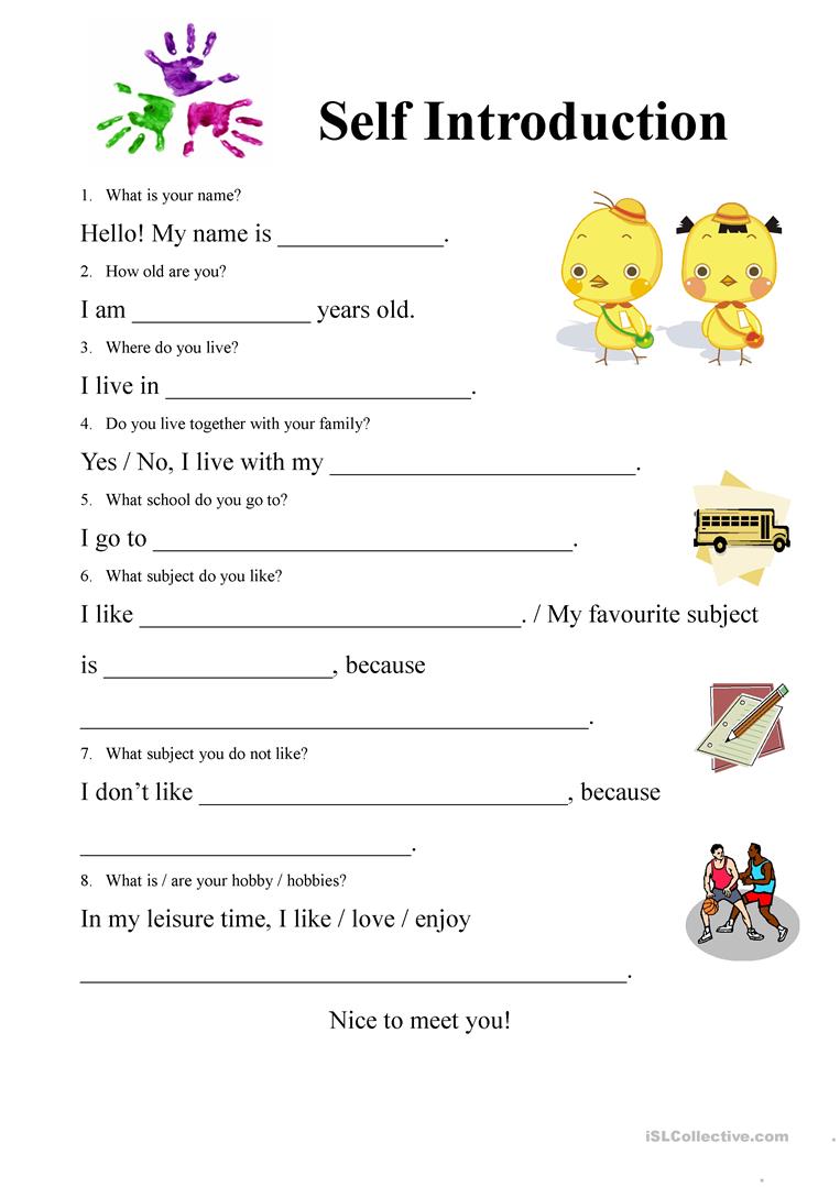18 Free Esl Self Introduction Worksheets