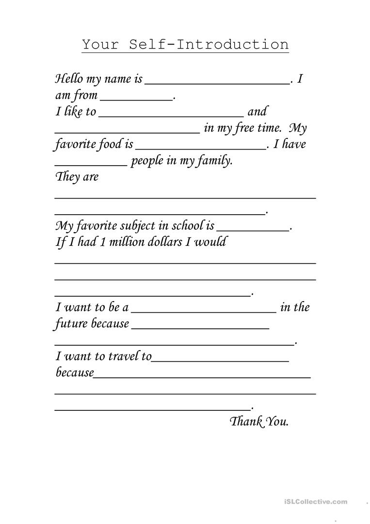 18 Free Esl Self Introduction Worksheets