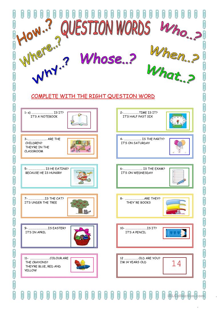 190 Free Esl Question Words Worksheets