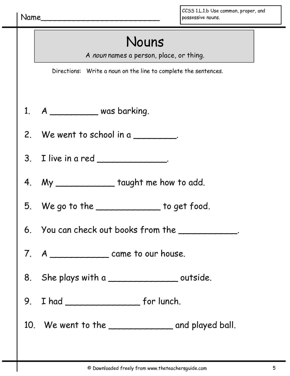 1st Grade Nouns 133049
