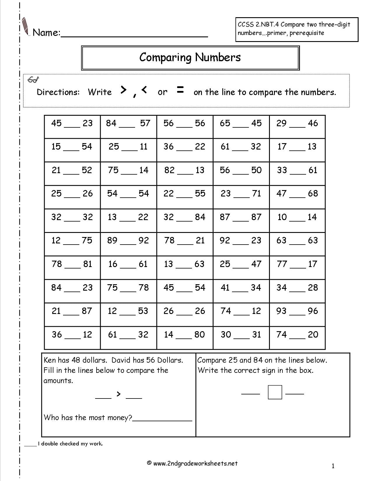 2nd Grade Math Worksheets Comparing Ordering Numbers 486429