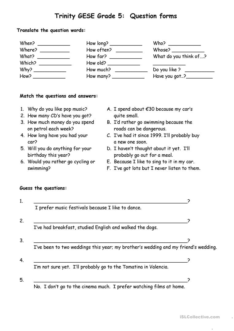 34 Free Esl Grade 5 Worksheets