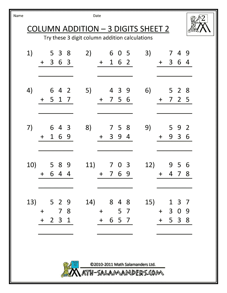 3 Digit Addition Worksheets For Grade 2 The Best Worksheets Image