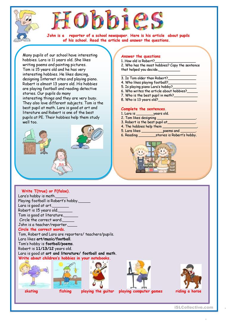 405 Free Esl Hobbies Worksheets