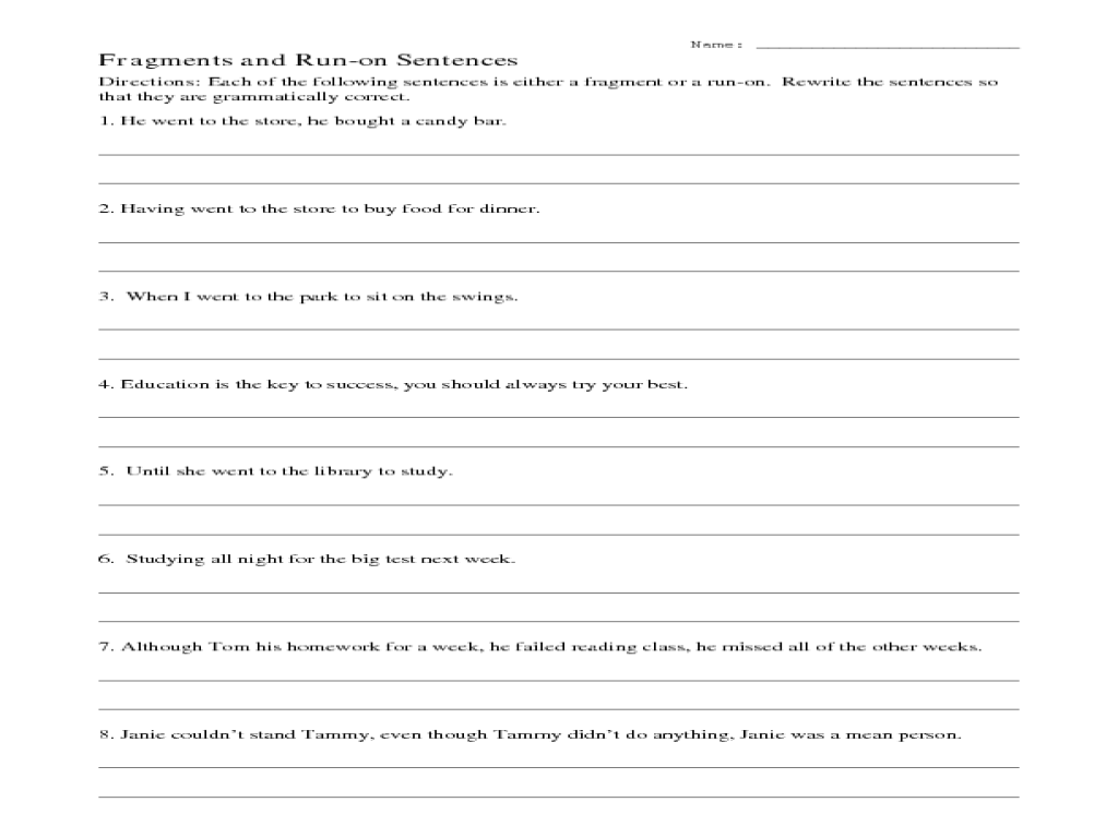 40 Sentence Fragments Worksheet, 1000 Ideas About Run On Sentences