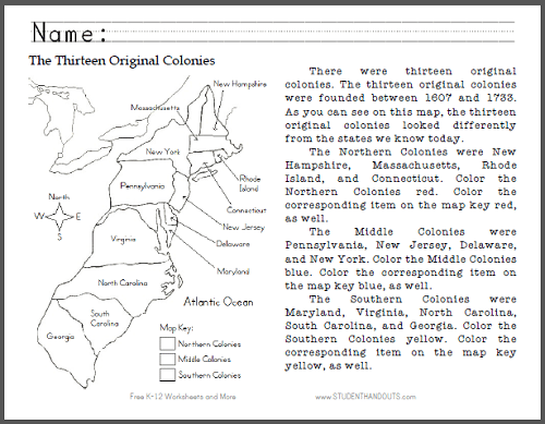 43 13 Colonies Map Worksheet, The Thirteen Colonies Map Maps For