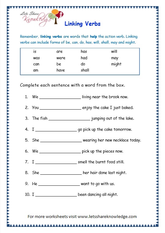 Action And Linking Verbs Worksheet For Grade 3 2740729