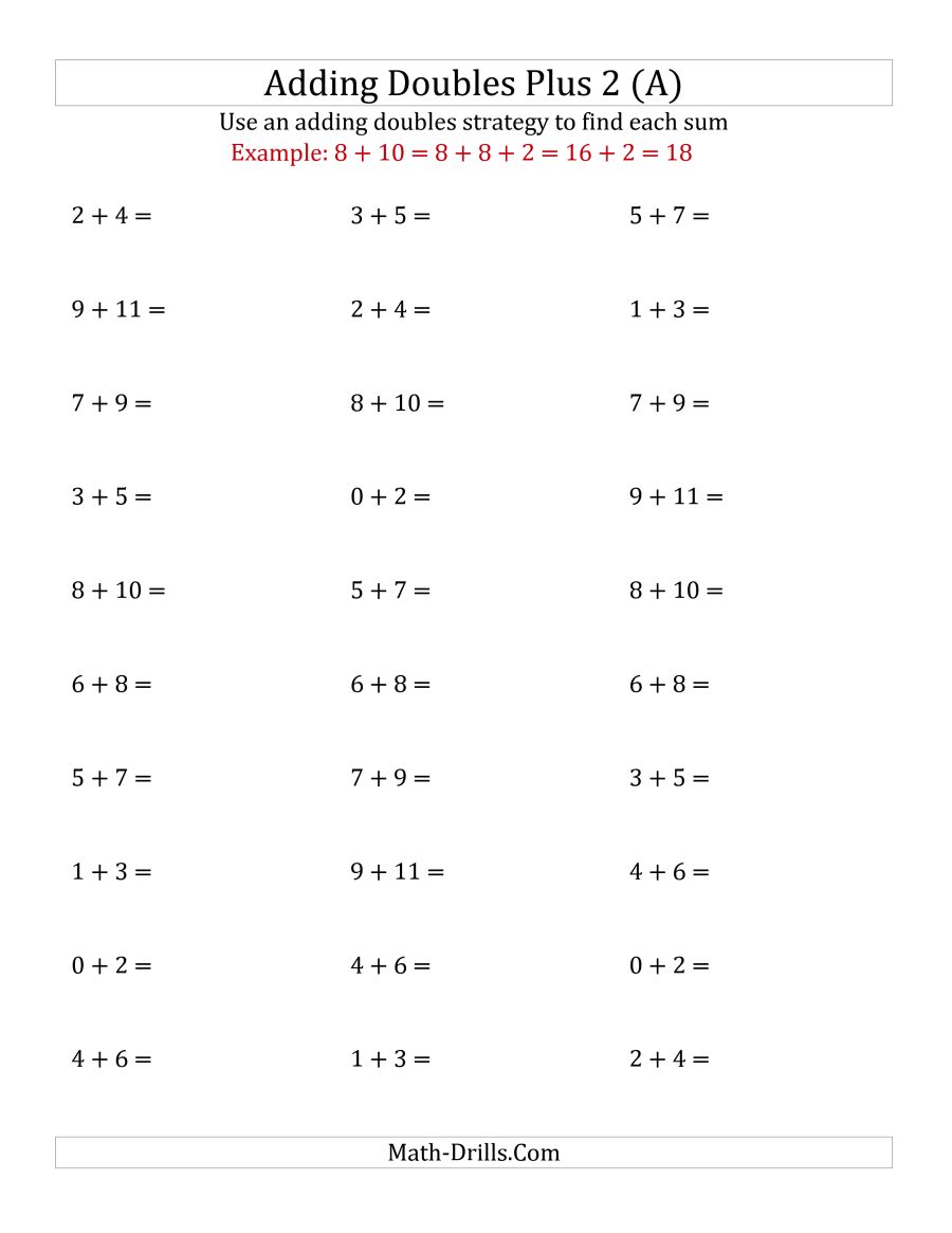 Adding Doubles Plus 2 (small Numbers) (a)