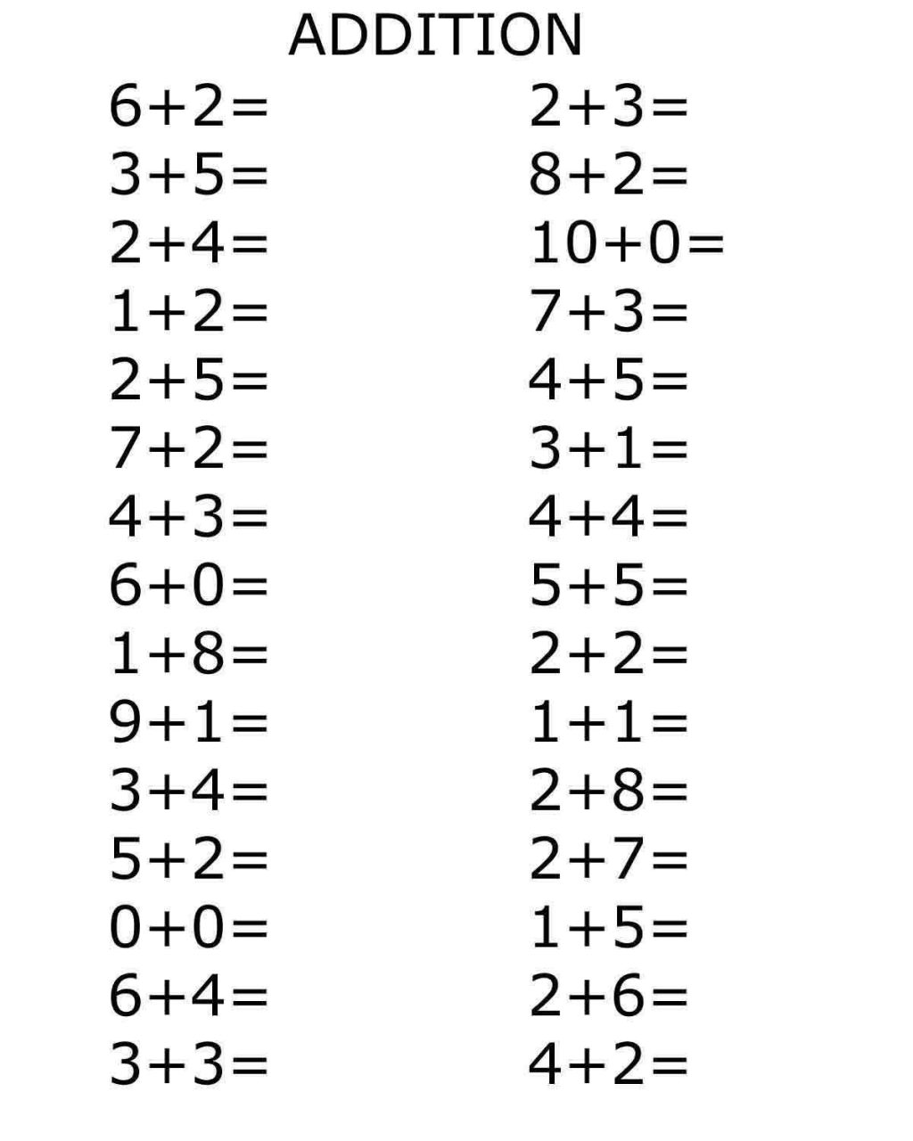 Additionsheets For Kindergarten Pdf All Picture Math Addition