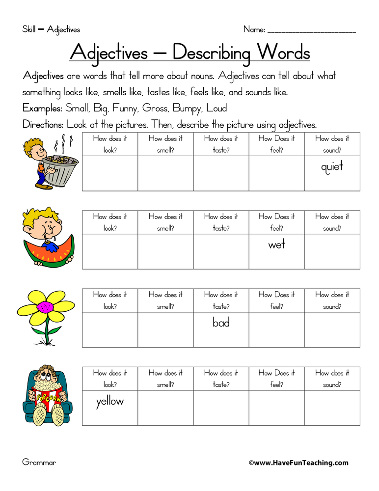 Adjective Worksheet Basic 384092