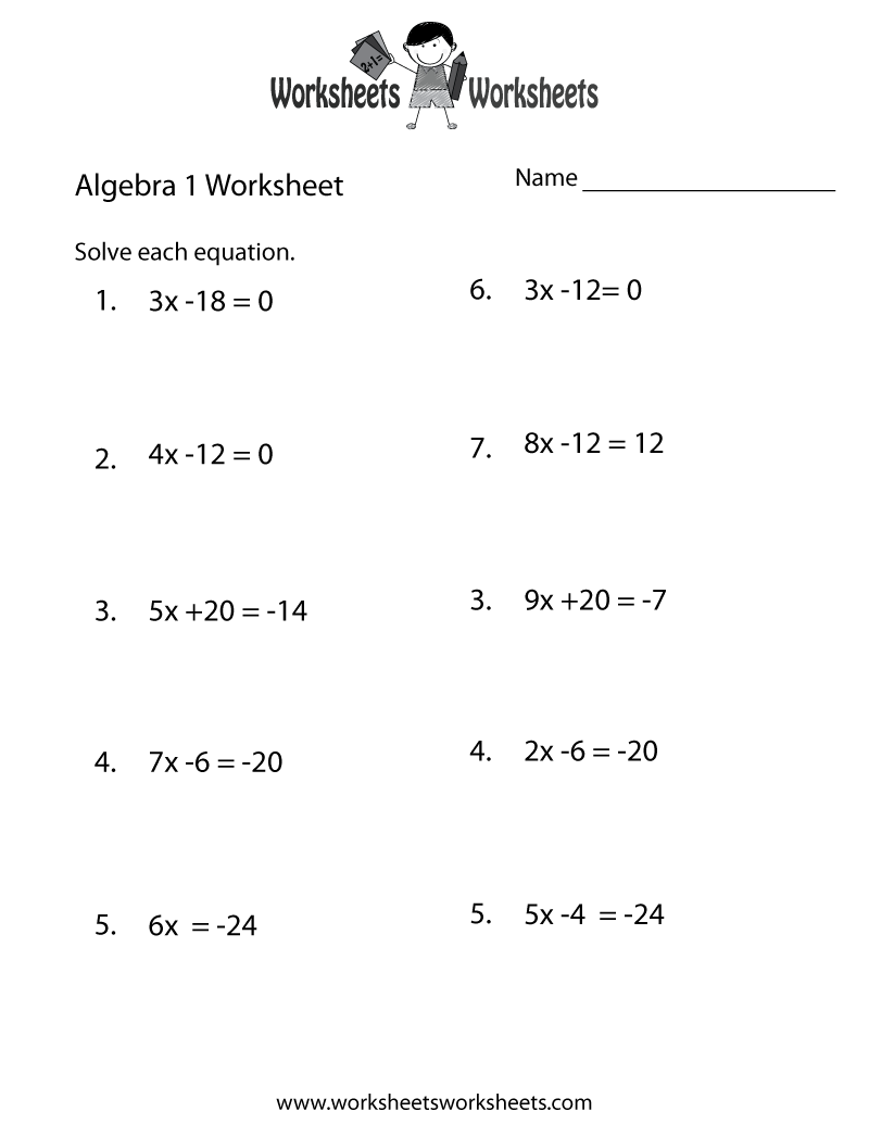 Algebra 1 Worksheets Free Printable For Teachers And Kids Math