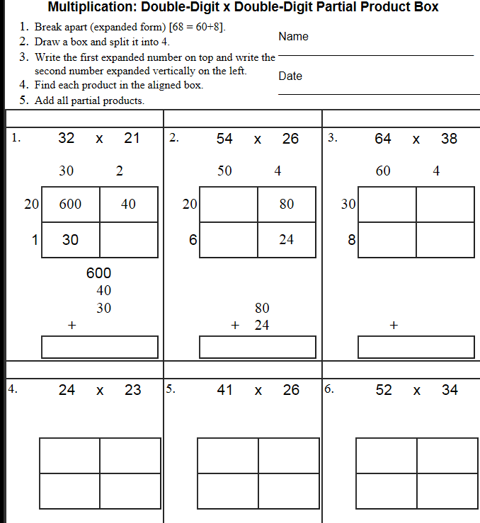 Area Model Multiplication Worksheets Third Grade 213441