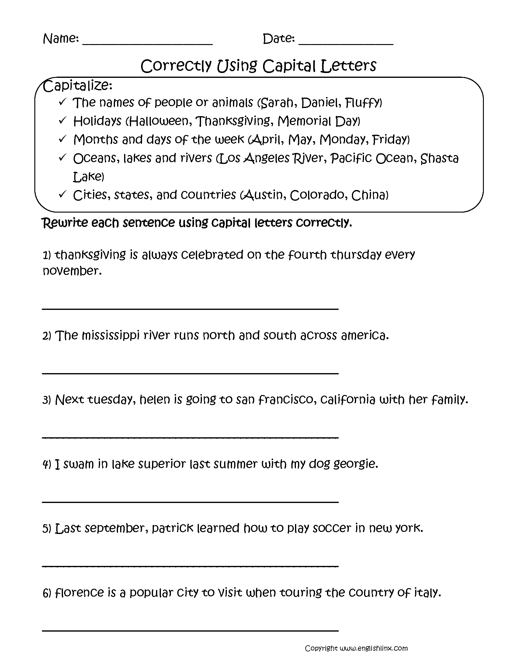 Capitalization Worksheets 2nd Grade The Best Worksheets Image