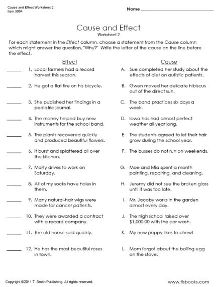 Cause And Effect Worksheets For 5th Grade 69942