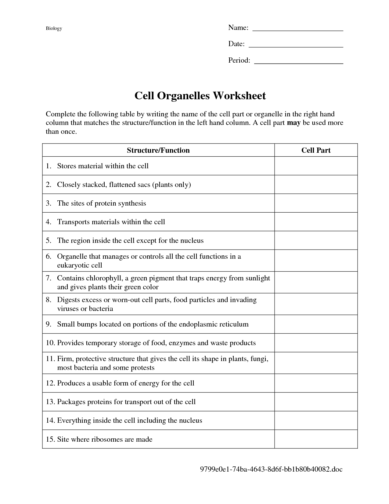 Cell Organelle Research Worksheets Answers