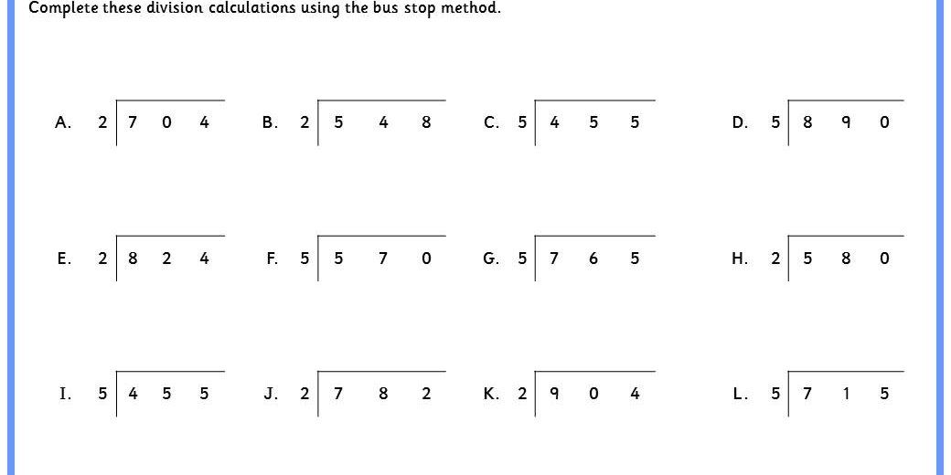 Collection Of Bus Stop Division Worksheet Easy