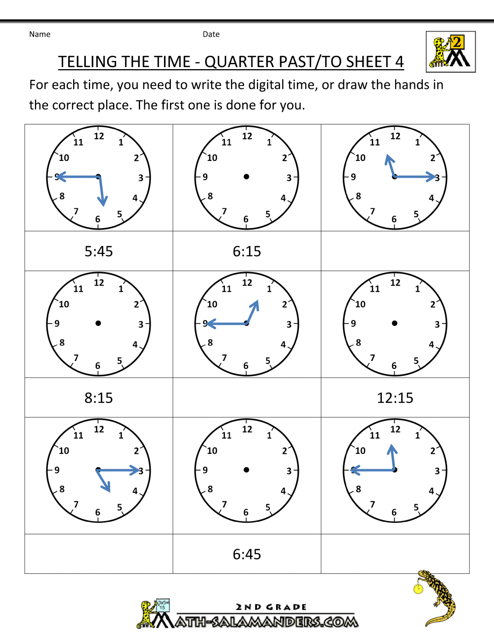 Collection Of Clock For Math Worksheets