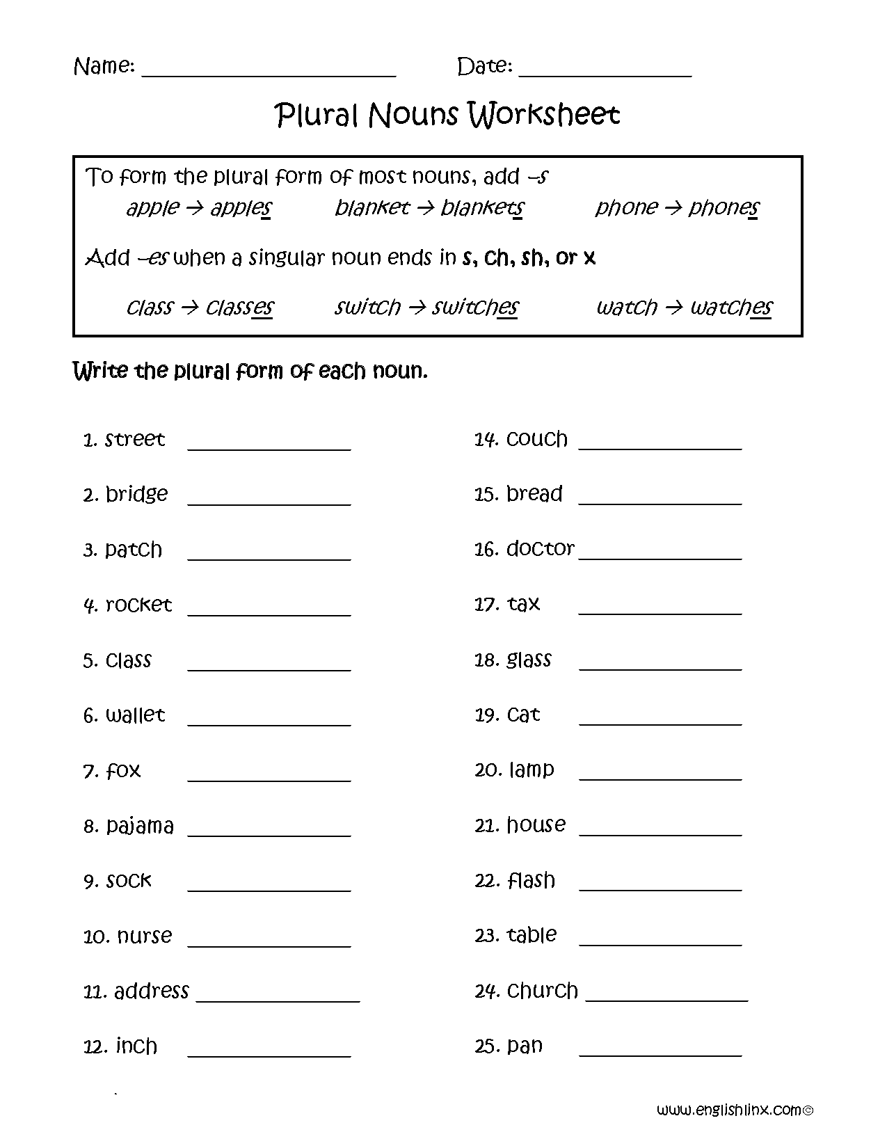 Collection Of Irregular Plural Nouns Worksheet