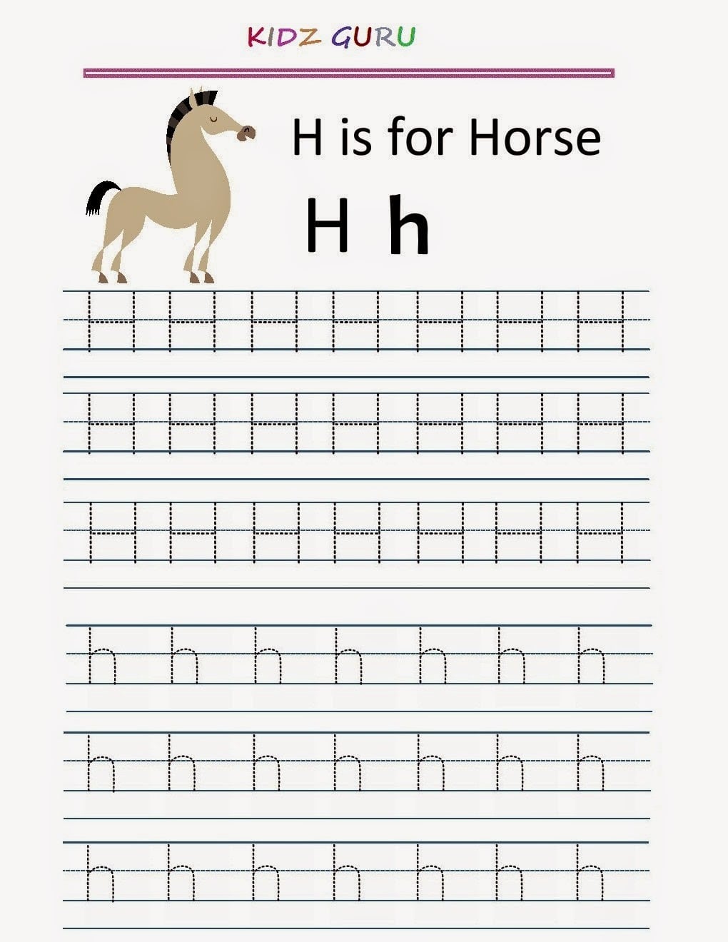 Collection Of Letter H Tracing Worksheets For Preschool