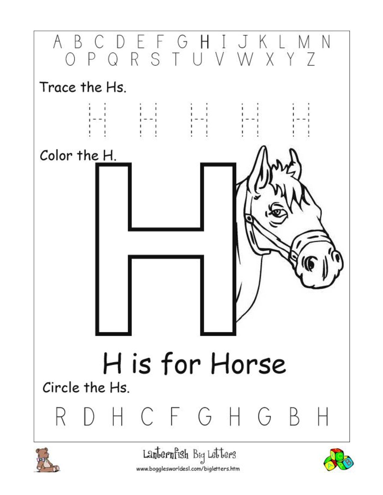 Collection Of Letter H Worksheets For Toddlers