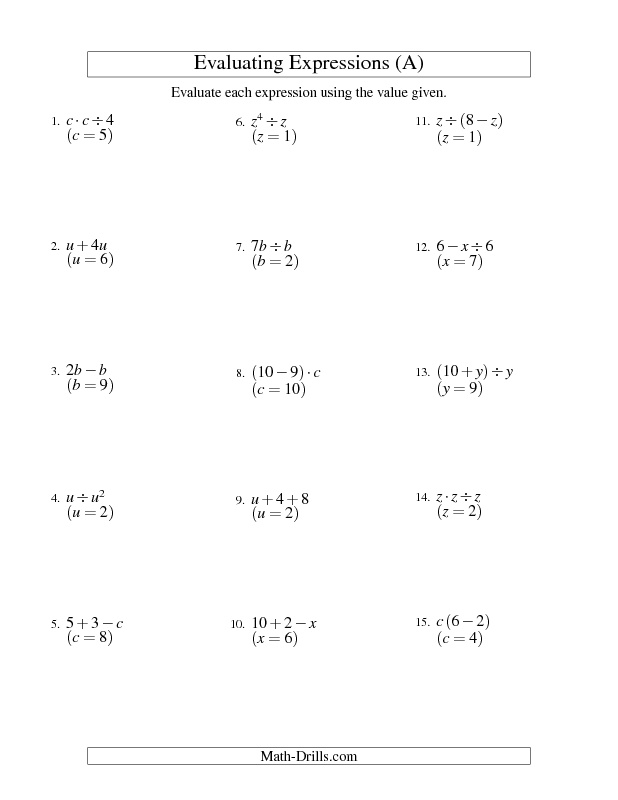 Collection Of Math Algebra Worksheets For Grade 8