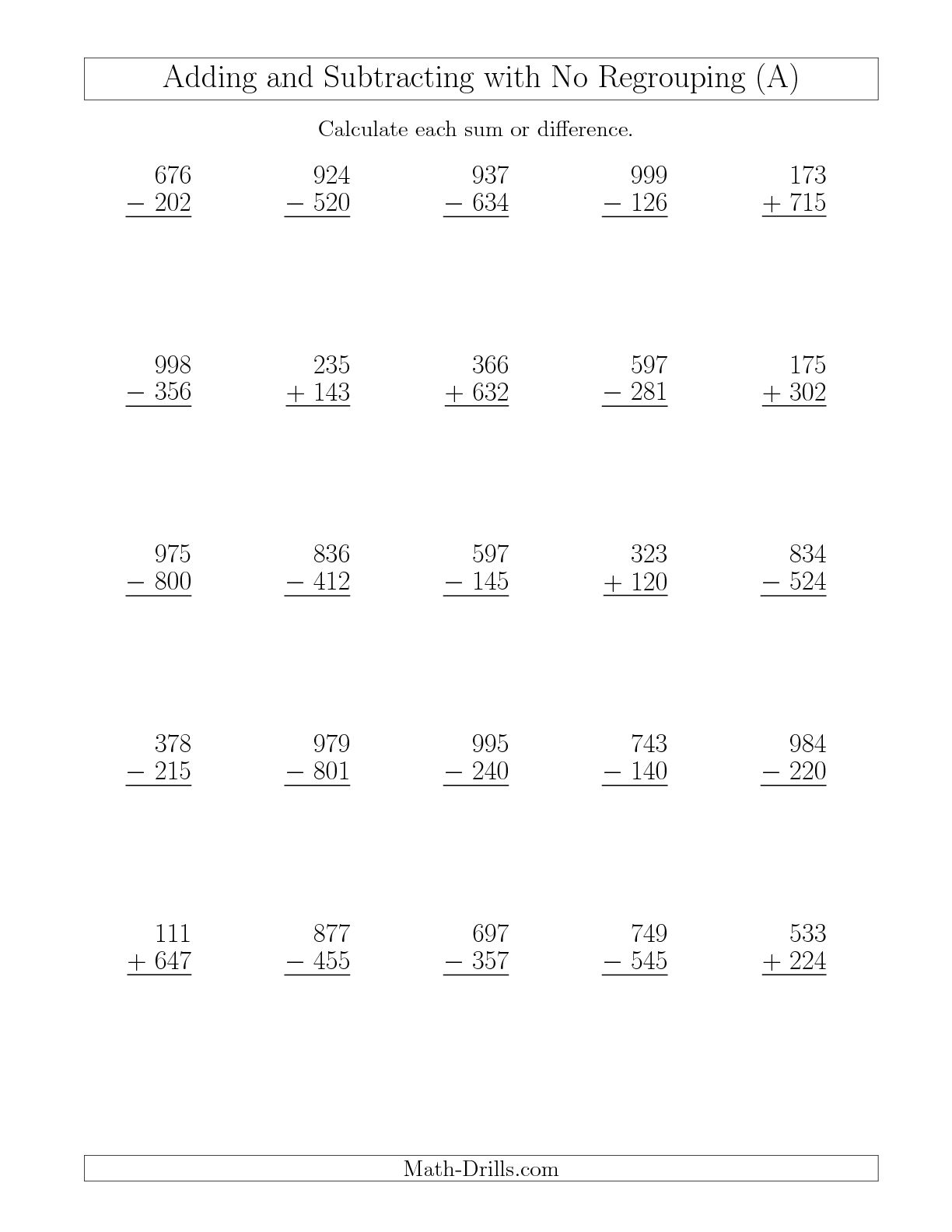Collection Of Math Worksheet Addition Subtraction With Regrouping