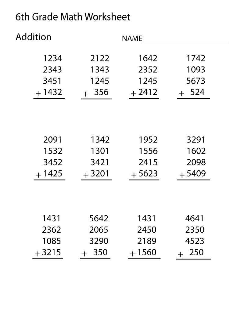 Collection Of Math Worksheets 6 Graders