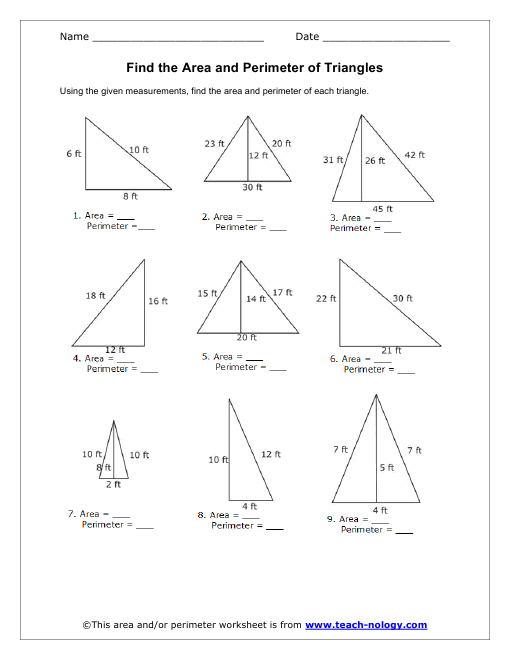 Collection Of Math Worksheets Area Of Triangles