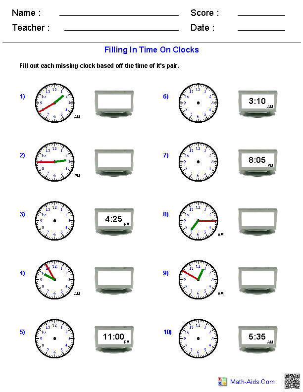 Collection Of Maths Worksheets Reading Time