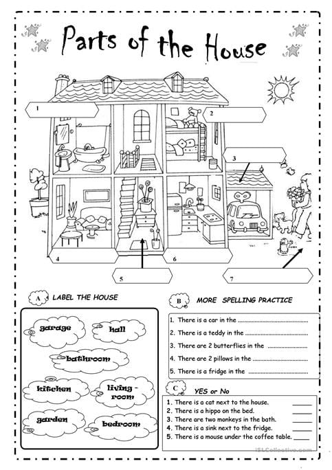 Collection Of Parts Of The House Worksheets For Kindergarten